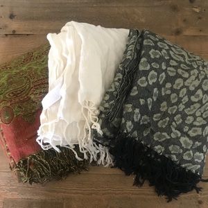 Bundle of 3 fringed scarves, various brands
